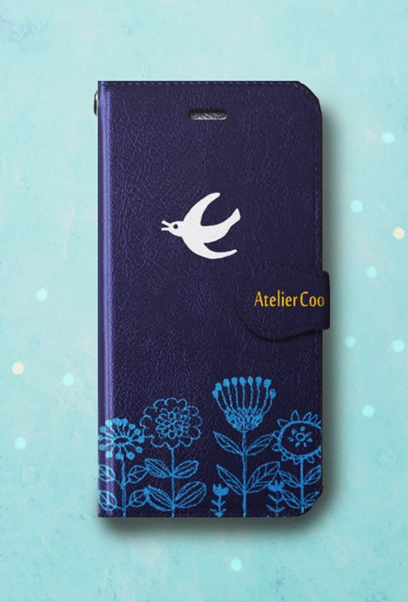 全機種対応　トリさんの手帳型スマホケース  iPhone／Android　鳥　花　フラワー　北欧 2枚目の画像