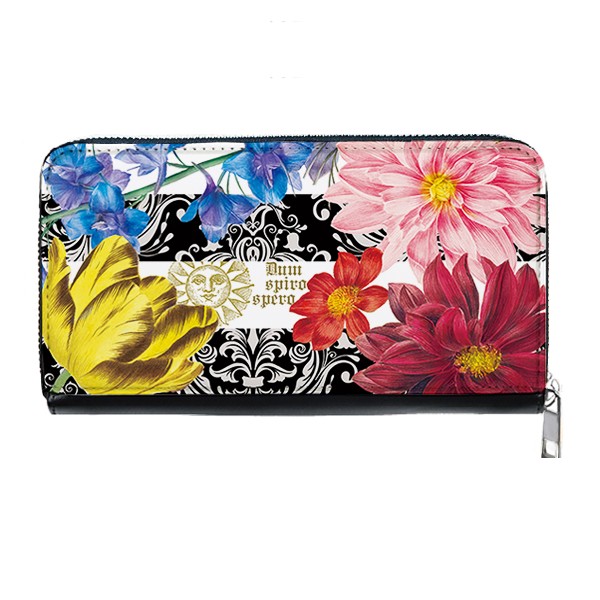 花と太陽のお財布：長財布　裏に鳥　バタフライ　ボタニカル　ツバメ　星座　宇宙