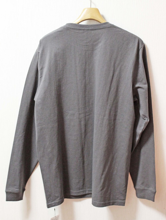 「博多ハート」長袖綿Tシャツ L　ユニセックス　グレー×ベージュ（LT-09） 2枚目の画像