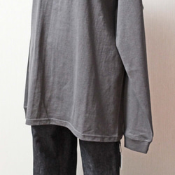 「博多ハート」長袖綿Tシャツ L　ユニセックス　グレー×ベージュ（LT-09） 5枚目の画像