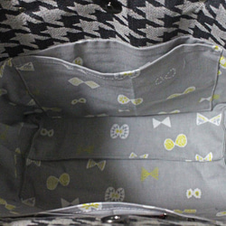 博多織×デニムトートバッグ「連」S ブラック　グレー　千鳥格子柄デニム×レザー（LT-42） 5枚目の画像