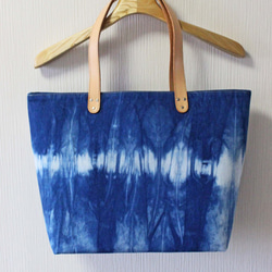 博多織×デニムトートバッグ「連」L　藍染めデニム×ベージュレザー（LT-35） 5枚目の画像