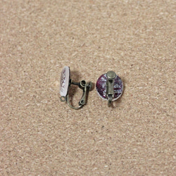 博多織樹脂イヤリング　（RY-05）　紫　パープル　シルバー　レジン　丸　ラウンド　和装　着物　博多献上 4枚目の画像