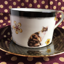 昭和レトロ猫のカップ&ソーサー(キジ猫) 1枚目の画像