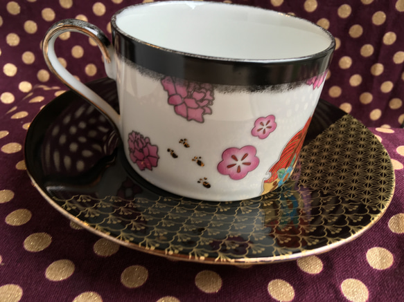 昭和レトロ猫のカップ&ソーサー(とらねこ) 2枚目の画像