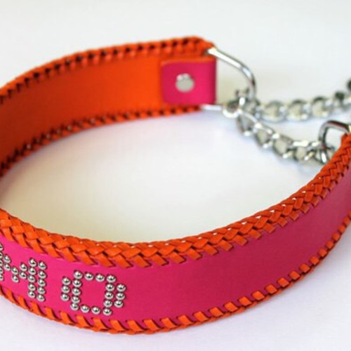 大型犬用ハーフチョーク(スタッズで名前入れ) リード・首輪 革工房