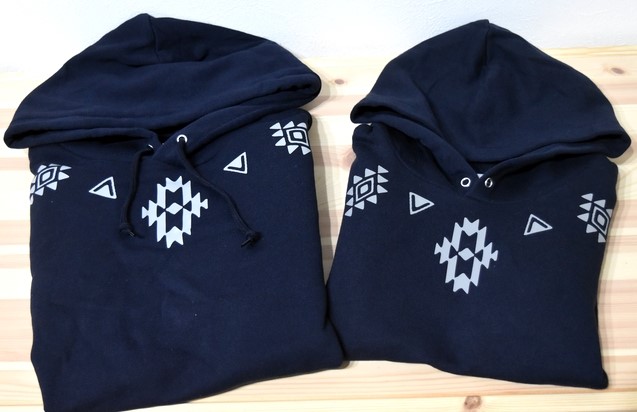 ネイビー×グレー☆80～大人サイズまで★２枚セットです！親子＆兄弟＆姉妹＆お友達と＊お揃いコーデ★オルテガ柄プリントパー