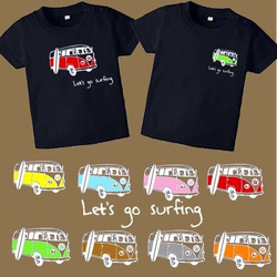 再販×3★Let's go surfingカラフルバスＴシャツ★イニシャル＆数字入れられます★８０～大人サイズまで★ 1枚目の画像