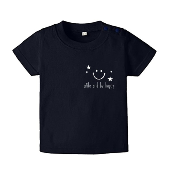 ネイビー☆スマイルＴシャツ★星かハートの２柄☆名入れ可能です＊８０～大人サイズまで＊お揃いコーデ♪赤ちゃんも♪ 3枚目の画像