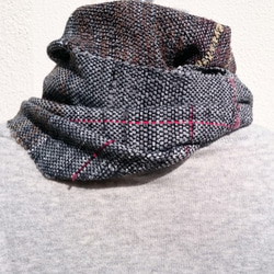 ☆男性へのクリスマスプレゼントにも☆ -Gray & Brown- 手織りグレーブラウン　ウールスヌード　マフラー 3枚目の画像