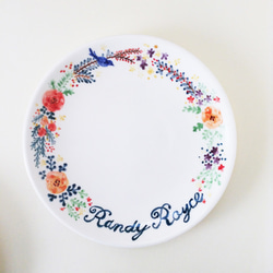 客製 手繪7吋蛋糕盤 餐盤(18cm)-花園婚禮對盤 紀念日對盤（客製化、姓名） 第3張的照片