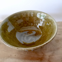 飯碗 茶色 縦なみストライプ スリップウェア ブラウン＆ライトブルー お茶碗 3枚目の画像