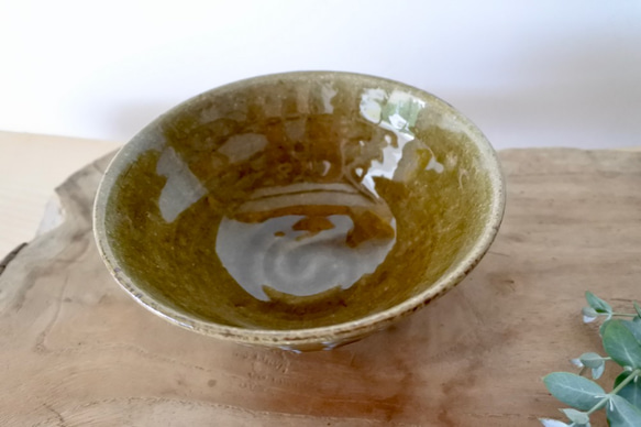 飯碗 茶色 縦なみストライプ スリップウェア ブラウン＆ライトブルー お茶碗 3枚目の画像