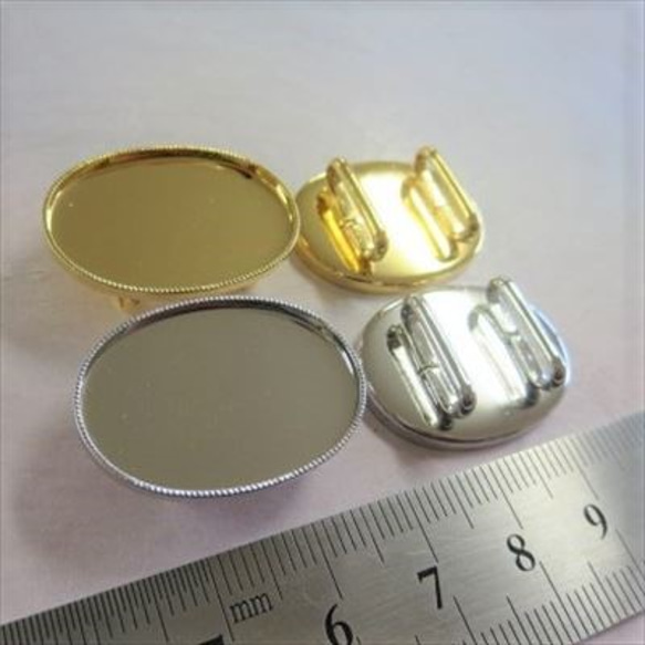 帯留め金具　楕円皿型　ゴールド色＆シルバー色　2.5*1.8　2個×2個 6枚目の画像