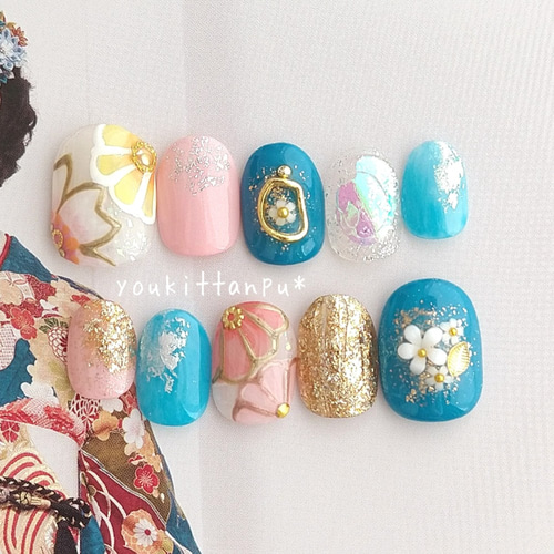 サイズオーダー♡オレンジ×いちごチョコネイルチップ マット つや size  