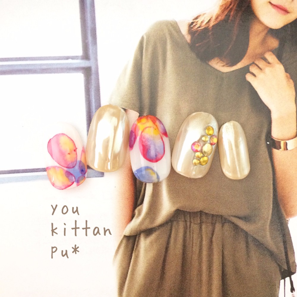 大人可愛い flower & bijou＊ネイルチップ つけ爪 結婚式 ブライダル ウェディング フラワー 白無垢