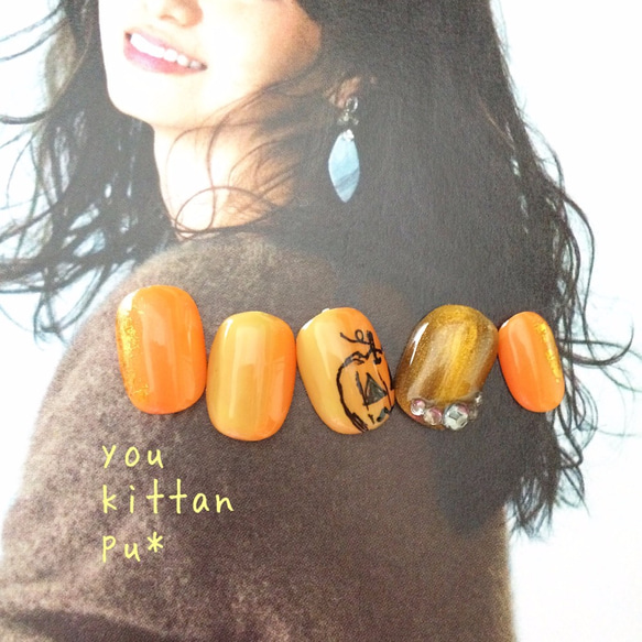 オトナハロウィン pumpkin pudding＊ジェル ネイルチッップ ハロウィン オレンジ かぼちゃ 1枚目の画像