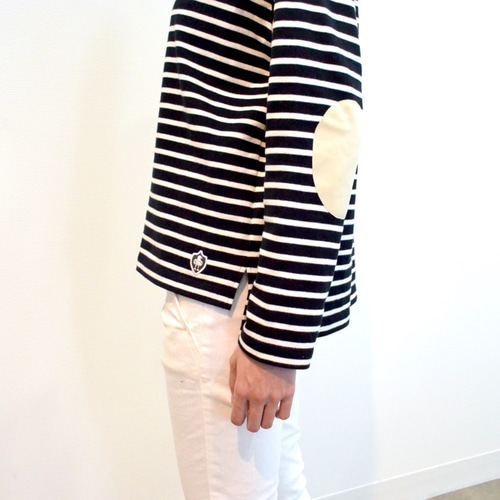 パネルボーダーバスクシャツ, Black × White – Navyblue
