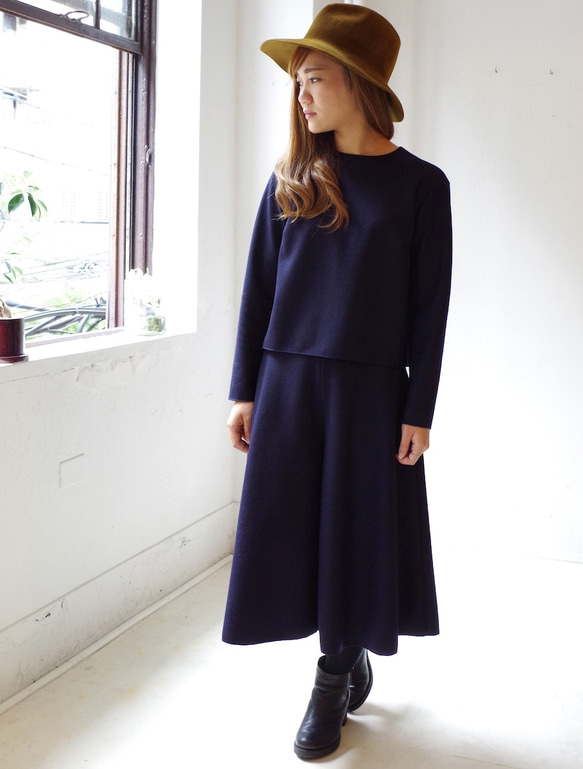 ◆SOLD OUT◆ 圧縮wool天竺 ショート丈トップス(navy/size:2) 2枚目の画像