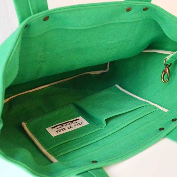 ◆SOLD OUT◆　倉敷帆布のトートバッグ　”Paradise green” 8枚目の画像