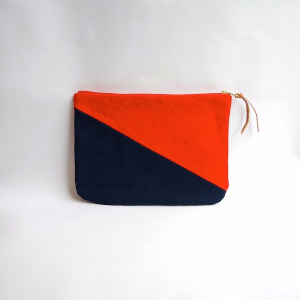 倉敷帆布bi-color pouch“100％ Orange × Midnight blue” 第2張的照片