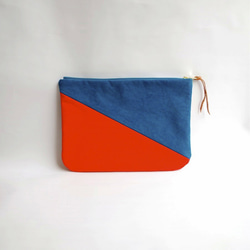◆SOLD OUT◆倉敷帆布のバイカラーポーチ“Rich blue × 100％ Orange” 3枚目の画像