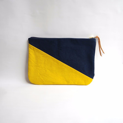 倉敷帆布bi-color pouch“Midnight blue × Mustard yellow” 第1張的照片