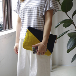 倉敷帆布bi-color pouch“Midnight blue × Mustard yellow” 第2張的照片