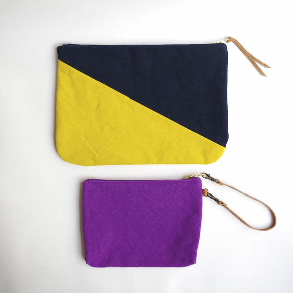 倉敷帆布bi-color pouch“Midnight blue × Mustard yellow” 第3張的照片