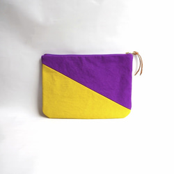 ◆SOLD OUT◆ 倉敷帆布のバイカラーポーチ“Dolce grape × Mustard yellow” 3枚目の画像