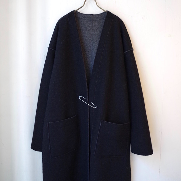 ◆SOLD OUT◆ ラスト１着！ウールリバーシブルロングコーディガン(black & dark gray) 1枚目の画像