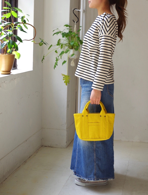 ＜生産終了 30%OFF!＞ 倉敷帆布のプチトート　”Mustard yellow” 2枚目の画像