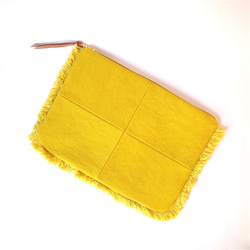 ラスト1点！★SALE 50%OFF★ iPad入る “MOF” 帆布フリンジポーチL “Mustard yellow” 2枚目の画像