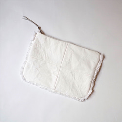 ◆SOLD OUT◆“MOF” 倉敷帆布のフリンジポーチ(L)　“Pure white” 3枚目の画像