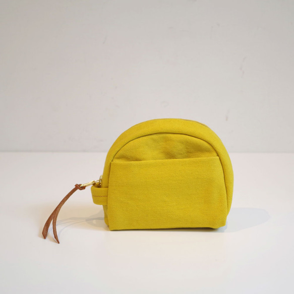 ◆SOLD OUT◆ 倉敷帆布のシェル型ポーチ　”Mustard Yellow” 2枚目の画像