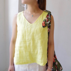 &lt;最後一個&gt;出售50％OFF !!彩色亞麻V領無袖上衣“檸檬黃” 第1張的照片