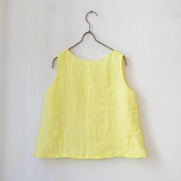 ＜ラスト1枚＞ SALE 50%OFF!!  カラーリネンのVネックノースリーブトップス "lemon yellow" 10枚目の画像