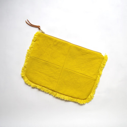 ◆SOLD OUT◆ “MOF” 倉敷帆布のフリンジポーチ(M)　"Mustard yellow” 2枚目の画像