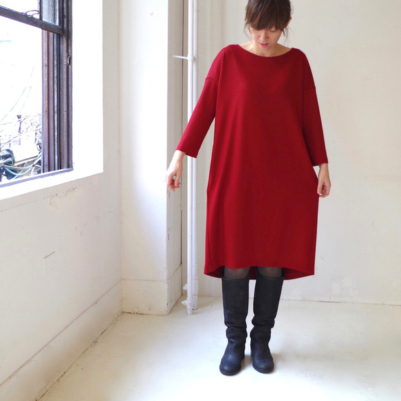 ◆SOLD OUT◆プレミアム圧縮ウールワンピース（red） 1枚目の画像