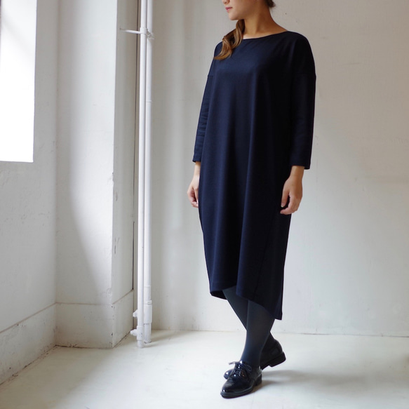 先行予約＞プレミアム圧縮ウールワンピース（navy） ワンピース 