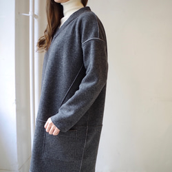 残り１点＜SALE 50% OFF＞Vネックウールリバーシブルワンピース（light gray & dark gray） 5枚目の画像