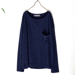 ◆SOLD OUT◆ コットンリネンポケットロンT　長袖　(navy) 2枚目の画像