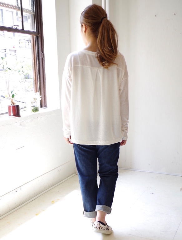 ◆SOLD OUT◆ コットンリネンポケットロンT　長袖　(white) 3枚目の画像