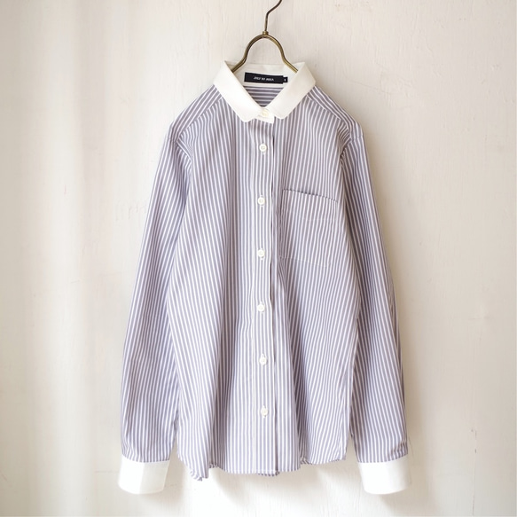 ◆售完◆條紋牧師襯衫“灰色×白色條紋”尺寸1 第9張的照片