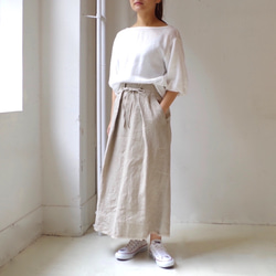 ◆售完◆前褶亞麻斜紋長裙“淺米色” 第1張的照片