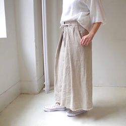 ◆售完◆前褶亞麻斜紋長裙“淺米色” 第4張的照片