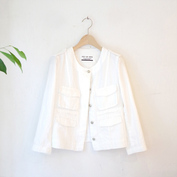 ラスト1点！＜SALE 50% OFF！＞「秋まで着られる♪」シンプルなリネンのショート丈ジャケット "white" 2枚目の画像