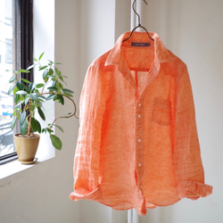 30％OFF！＜ラスト１枚／size:2＞リネンシャンブレースキッパーベーシックシャツ "orange" 2枚目の画像