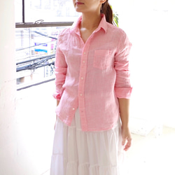 再次上架！ &lt;最後1次&gt;亞麻色系風衣基本款襯衫“粉紅色”（僅* size2） 第1張的照片