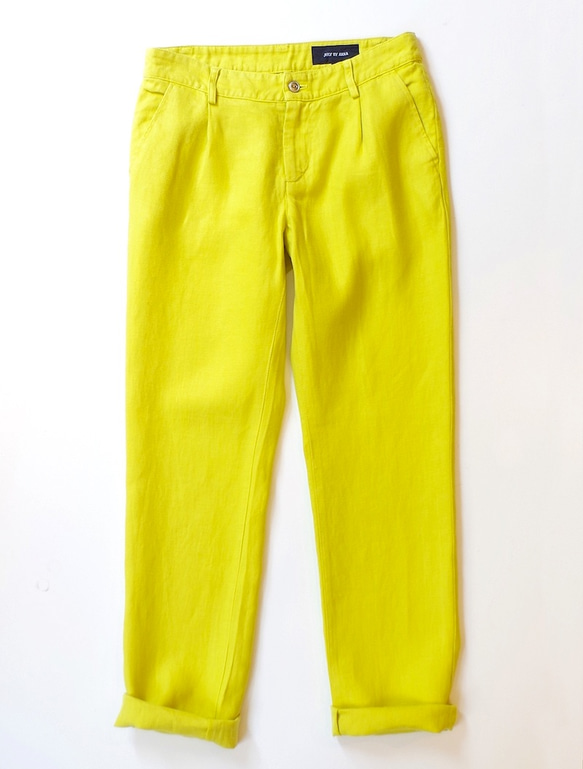 リネンのワンタックカラーパンツ "lime yellow"　size:4 4枚目の画像